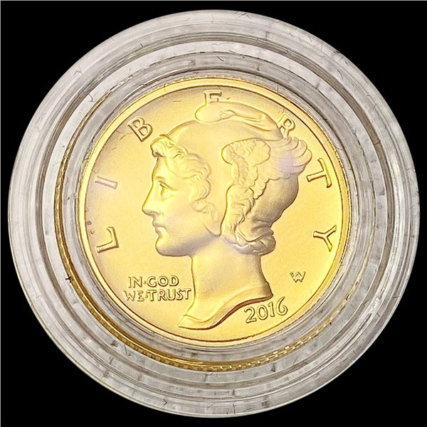 2016-W Mercury Dime 1/10th oz Gold SUPERB GEM BU