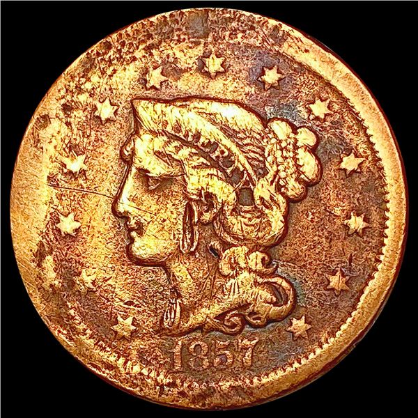 1857 Braided Hair Large Cent NICELY CIRCULATED