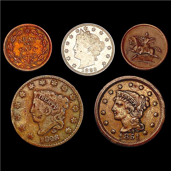 [5] 1828-1864 (5) Piece Type Coin and Token Lot HIGH GRADE