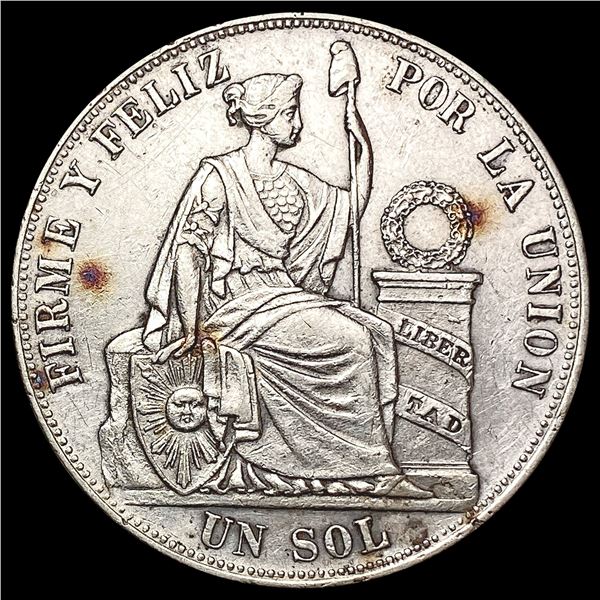 1885 Peru Silver 1 Sol CLOSELY UNCIRCULATED