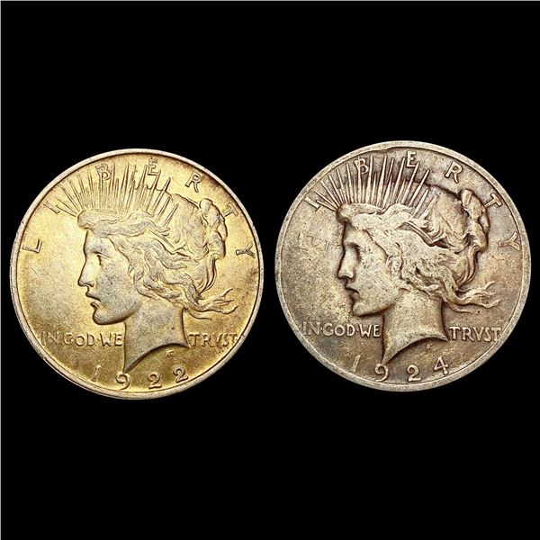[2] 1922&1924 Silver Peace Dollar CLOSELY UNCIRCULATED