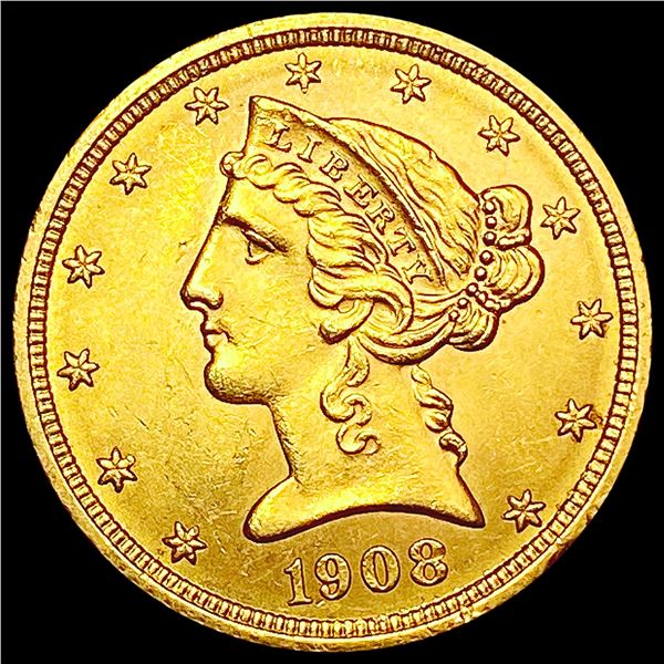1908 $5 Gold Half Eagle CHOICE BU