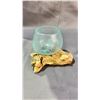 Image 3 : 3- HAND MADE MOLTEN GLASS BOWLS ON TEAK BASES