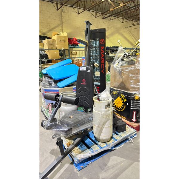 PALLET OF FITNESS EQUIPMENT AND PROPANE TANKS