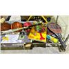Image 3 : SHELF LOT OF ASSORTED ITEMS INCLUDING; BASKETBALL, SOCCER BALL, TENNIS RACKETS AND MORE