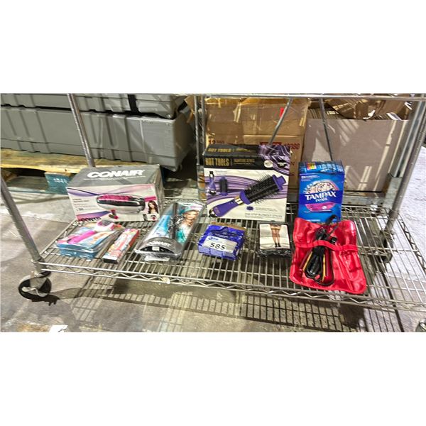 SHELF LOT OF CONAIR CURLING IRON, PEDI PERFECT AND MORE