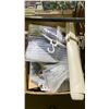 Image 2 : BOX OF ASSORTED ITEMS INCLUDING; ROLL OF IN-DRAWER MAT, LIGHT FIXTURE, GARBAGE BAGS & MORE