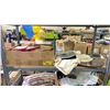 Image 1 : SHELF OF ASSORTED ITEMS INCLUDING; WALL CLOCK, CLOTHING, GIFT BAGS & MORE