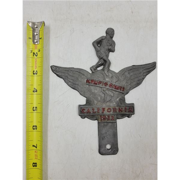Antique 1932 Olympic Games License Plate Topper