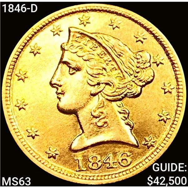 1846-D $5 Gold Half Eagle CHOICE BU