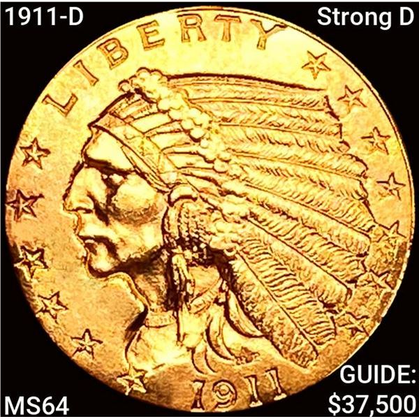 1911-D Strong D $2.50 Gold Quarter Eagle CHOICE BU