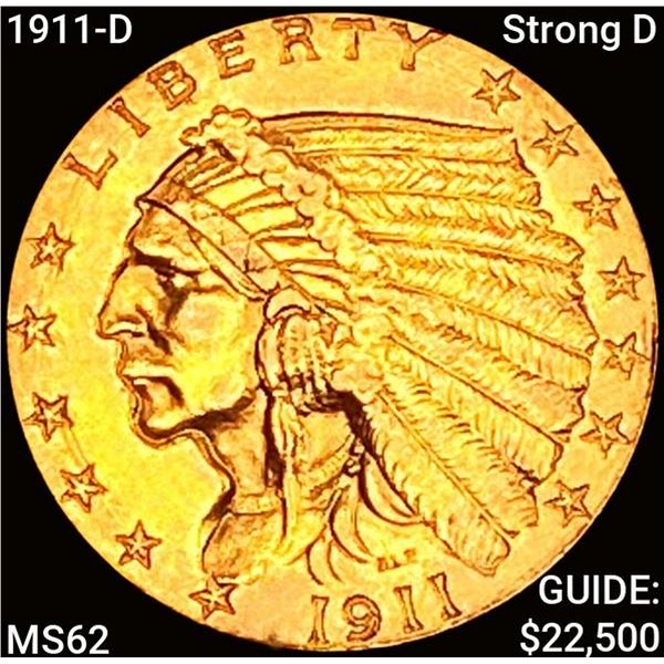 1911-D Strong D $2.50 Gold Quarter Eagle UNCIRCULATED