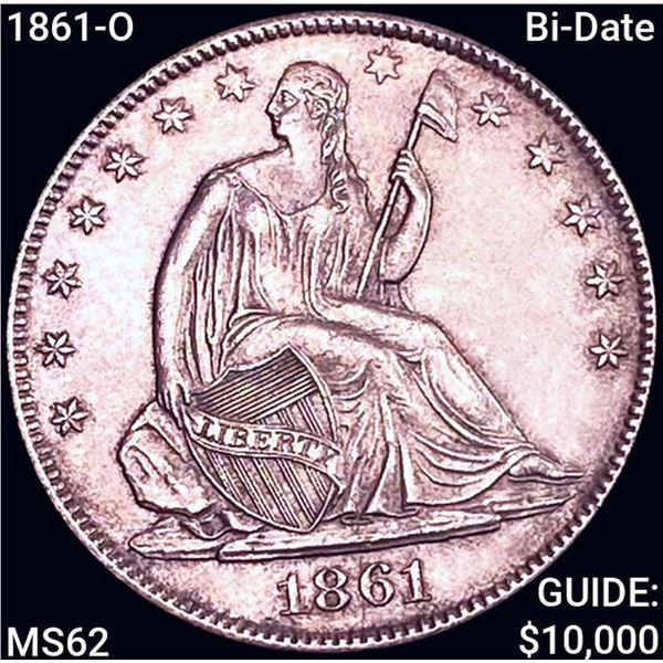 1861-O Bi-Date Seated Liberty Half Dollar UNCIRCULATED