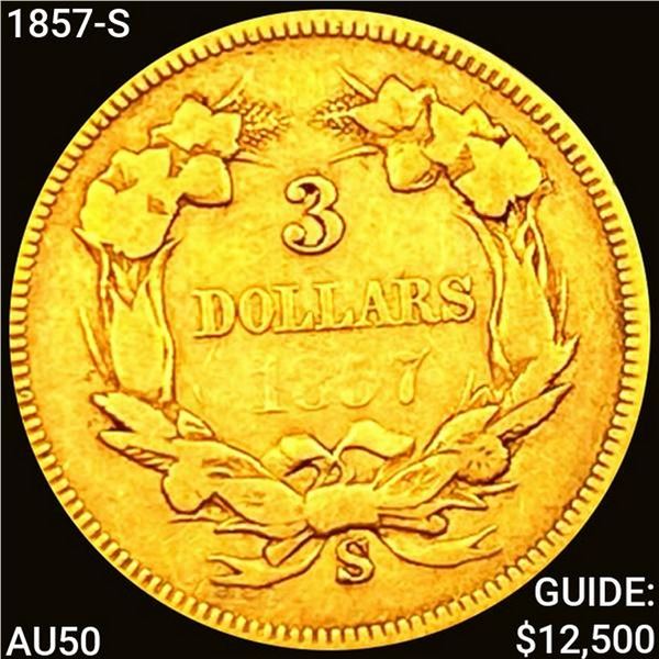 1857-S $3 Gold Piece CLOSELY UNCIRCULATED