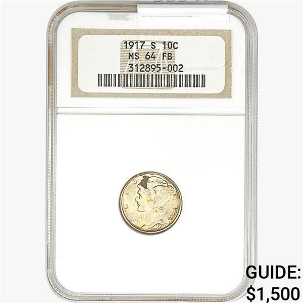 1917-S Mercury Silver Dime NGC MS64 FB