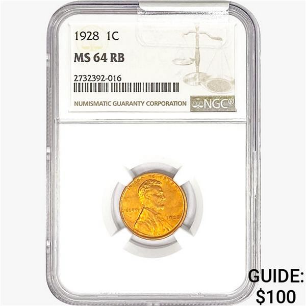 1928 Wheat Cent NGC MS64 RB