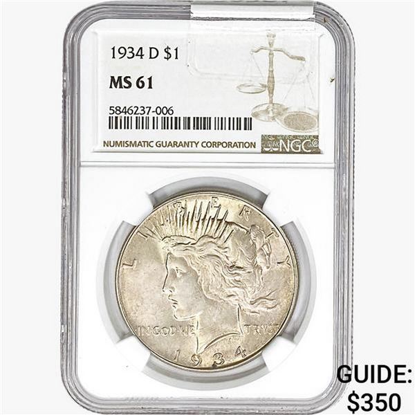 1934-D Silver Peace Dollar NGC MS61