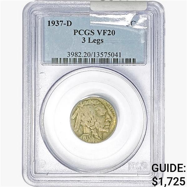 1937-D Buffalo Nickel PCGS VF20 3 Legs