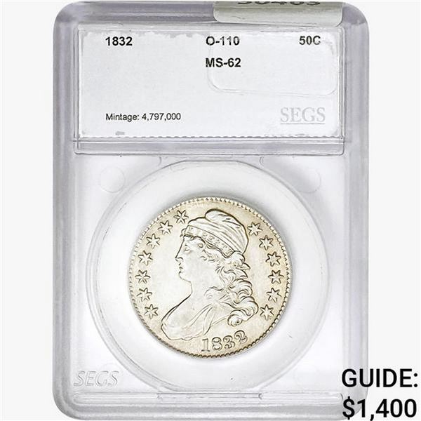1832 Capped Bust Half Dollar SEGS MS62 O-110