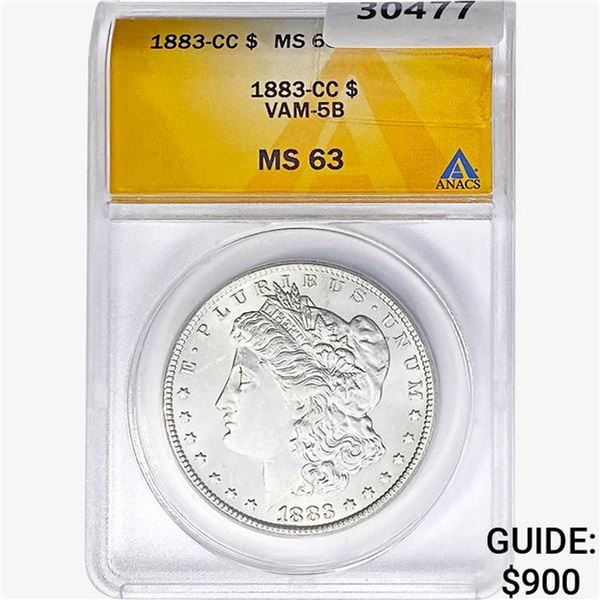 1883-CC Morgan Silver Dollar ANACS MS63 VAM-5B