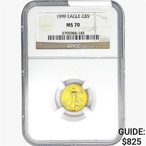 1999 1/10oz $5 AGE NGC MS70