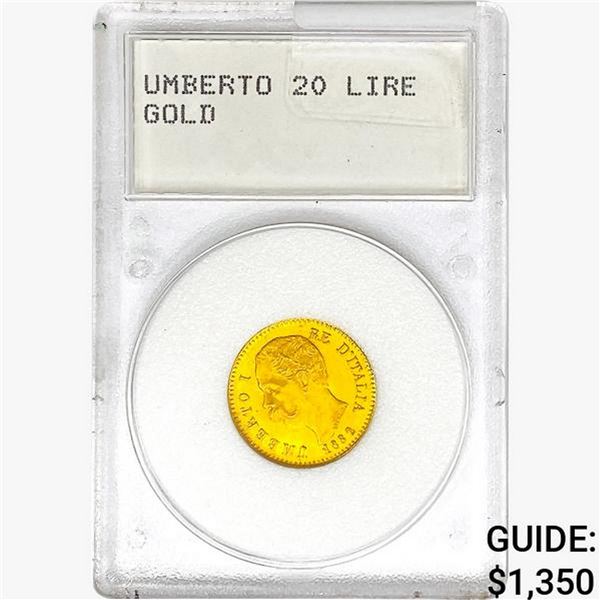 1882 0.187oz Gold Umberto 20 Lire WMP