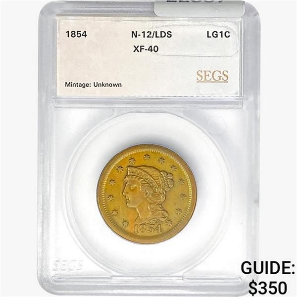 1854 Braided Hair Large Cent SEGS XF40