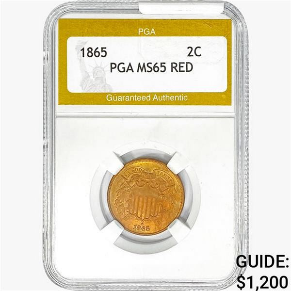 1865 Two Cent Piece PGA MS65 RED