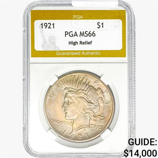 1921 Silver Peace Dollar PGA MS66 High Relief