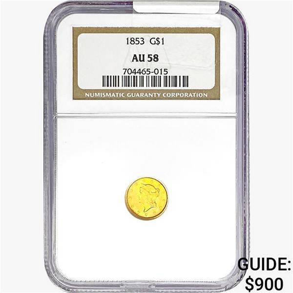 1853 Rare Gold Dollar NGC AU58