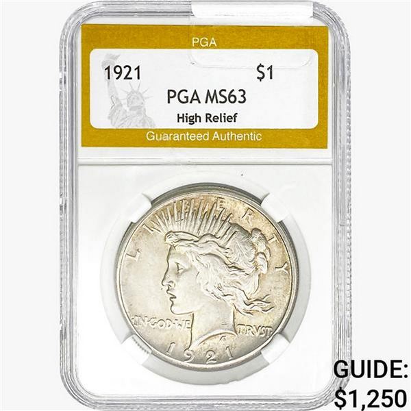 1921 Silver Peace Dollar PGA MS63 High Relief