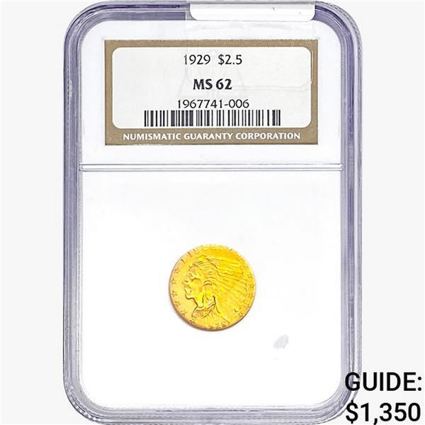 1929 $2.50 Gold Quarter Eagle NGC MS62