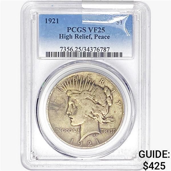 1921 Silver Peace Dollar PCGS VF25 High Relief