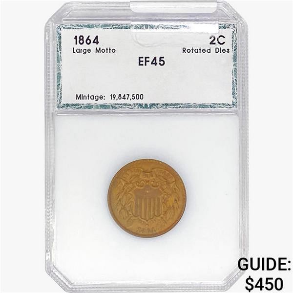 1864 Two Cent Piece PCI EF45 Lg Motto/Rot Dies