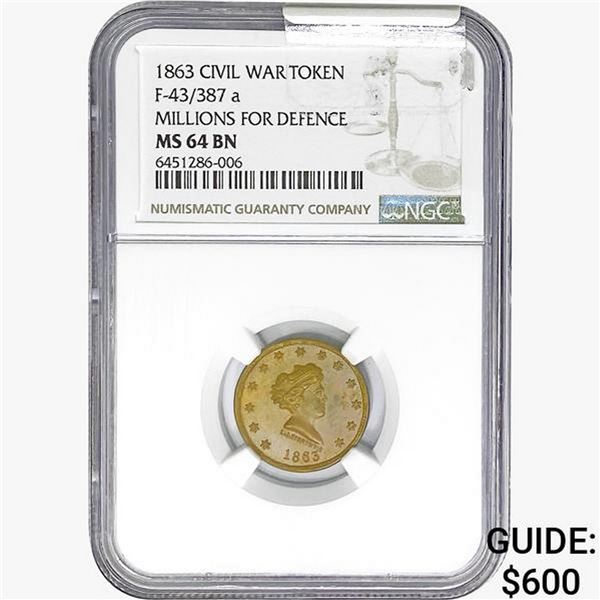 1863 Civil War Token NGC MS64 BN
