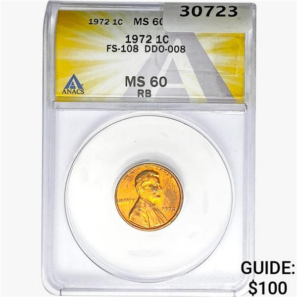 1972 Lincoln Memorial Cent ANACS MS60 FS-108 DDO-008