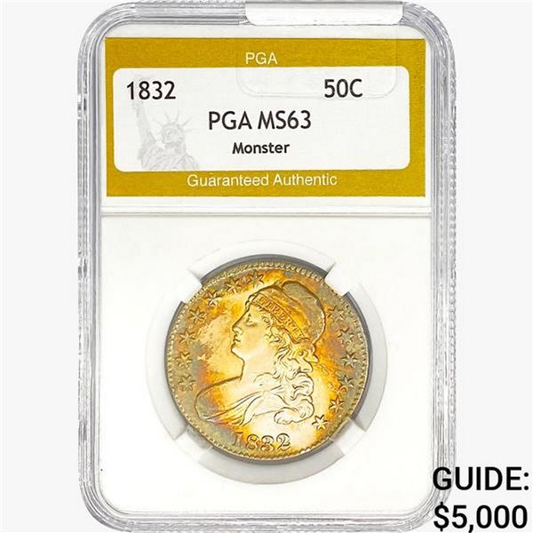 1832 Capped Bust Half Dollar PGA MS63 Monster