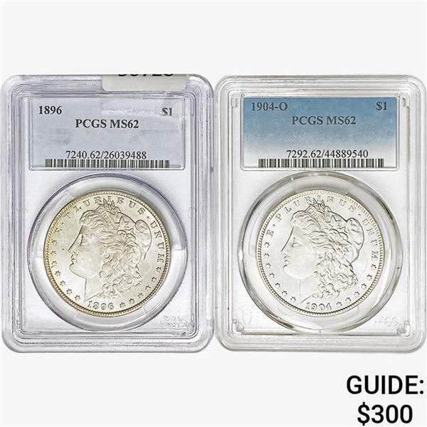 [2]1896 & 1904-O Morgan Silver Dollar PCGS MS62