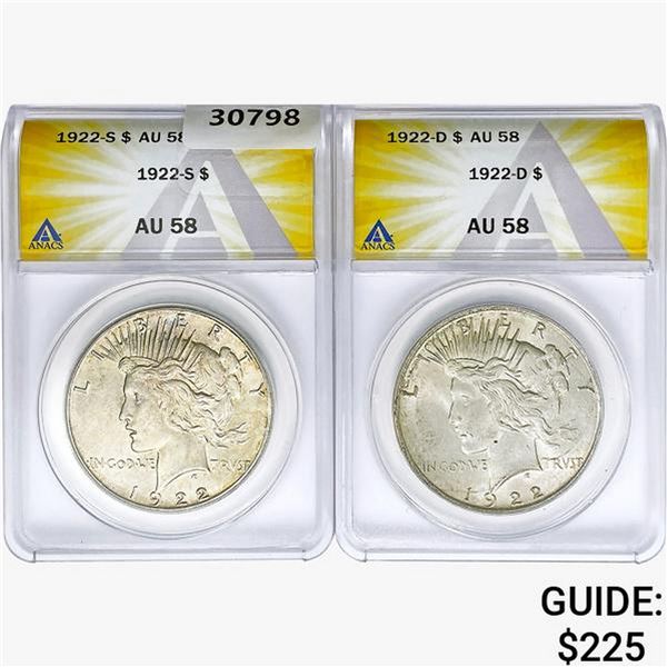 [2]1922-S/D Silver Peace Dollar ANACS AU58