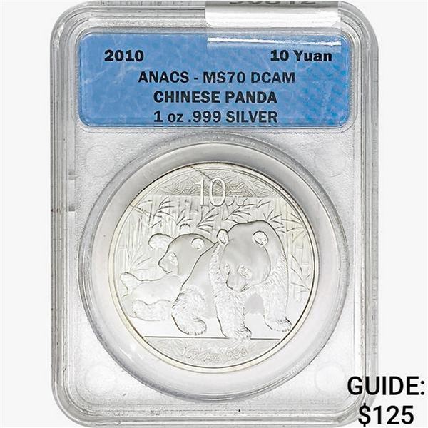 2010 1oz Chinese Panda 10 Yuan ANACS MS70 DCAM