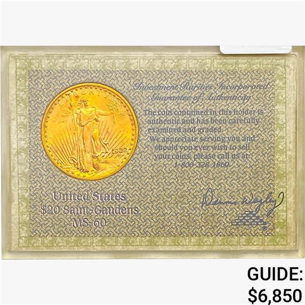 1922 $20 Gold Double Eagle   MS60