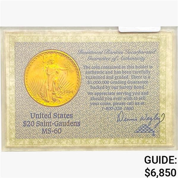 1924 $20 Gold Double Eagle   MS60