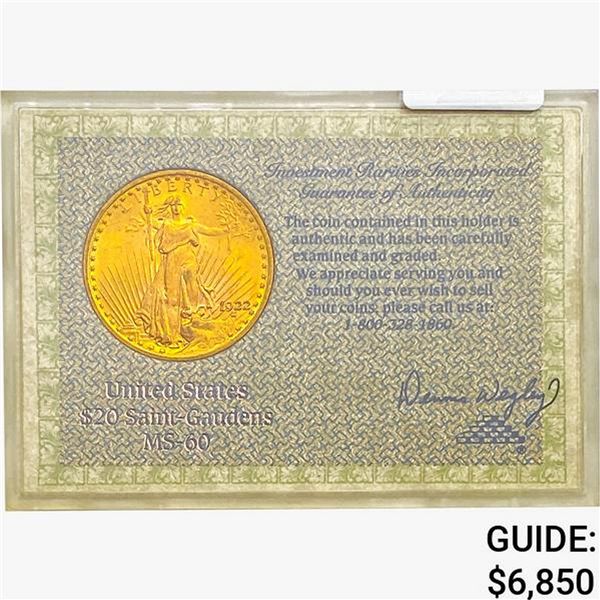 1922 $20 Gold Double Eagle   MS60