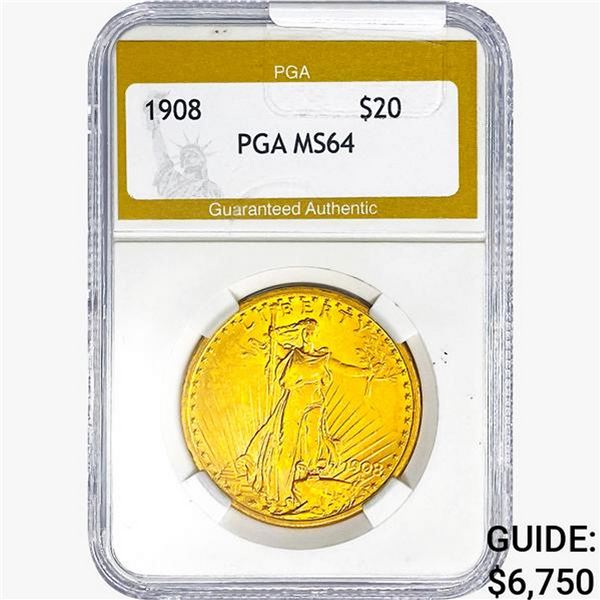 1908 $20 Gold Double Eagle PGA MS64