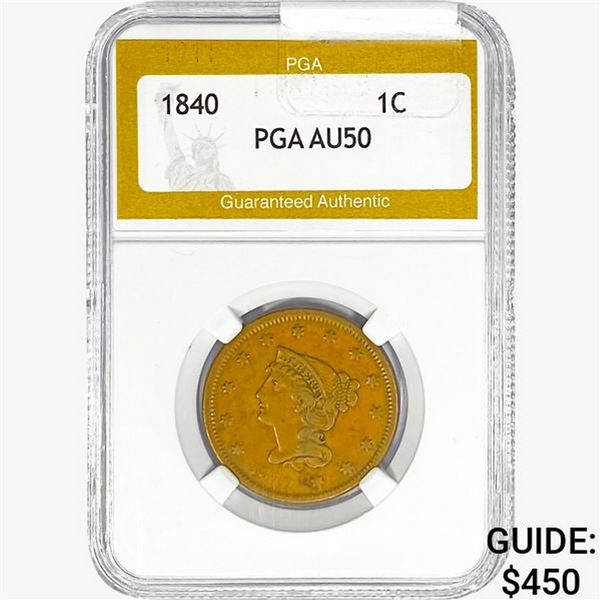 1840 Braided Hair Large Cent PGA AU50