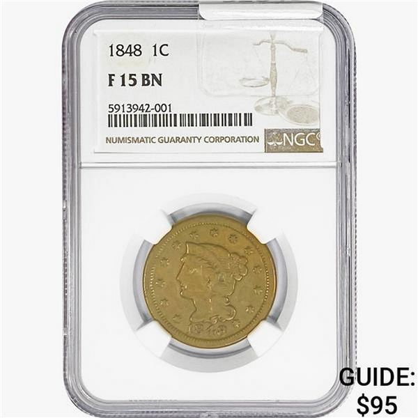 1848 Braided Hair Large Cent NGC F15 BN