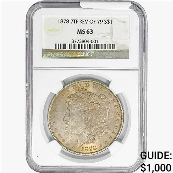 1878 REV 79 Morgan Silver Dollar NGC MS63