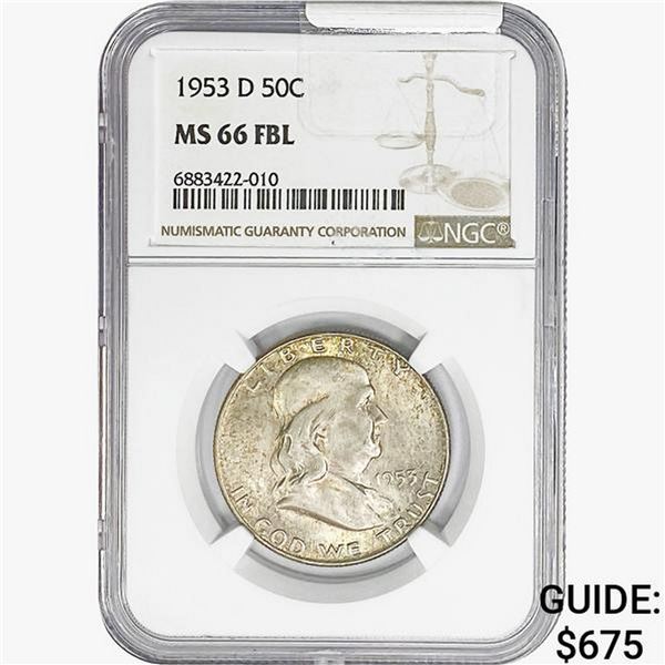 1953-D Franklin Half Dollar NGC MS66 FBL