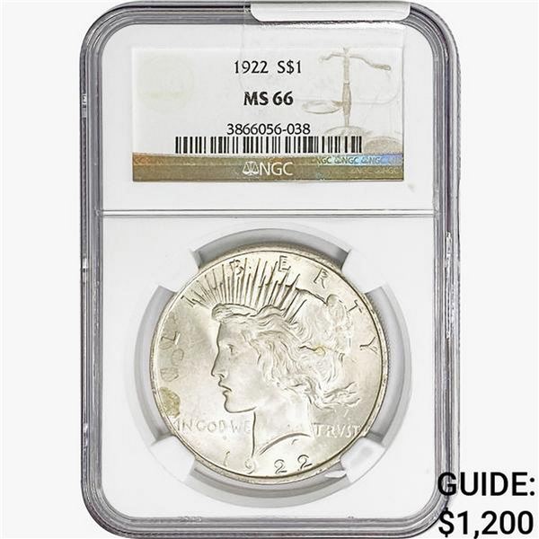1922 Silver Peace Dollar NGC MS66