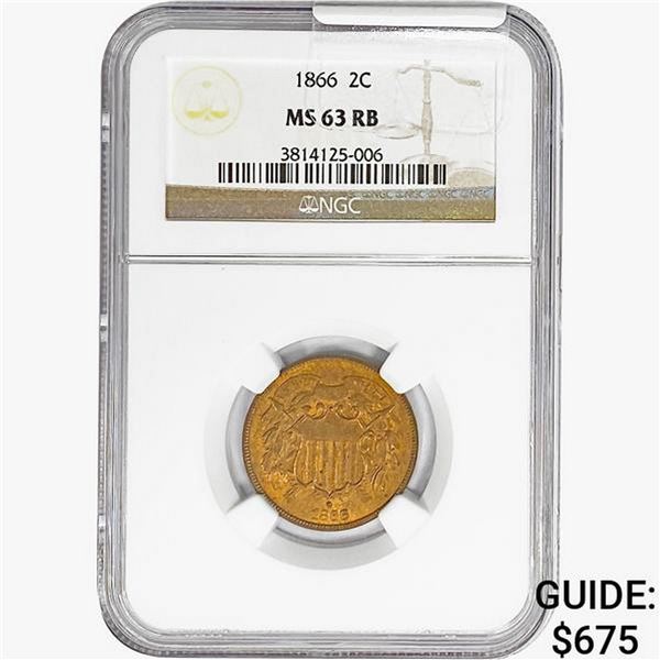 1866 Two Cent Piece NGC MS63 RB